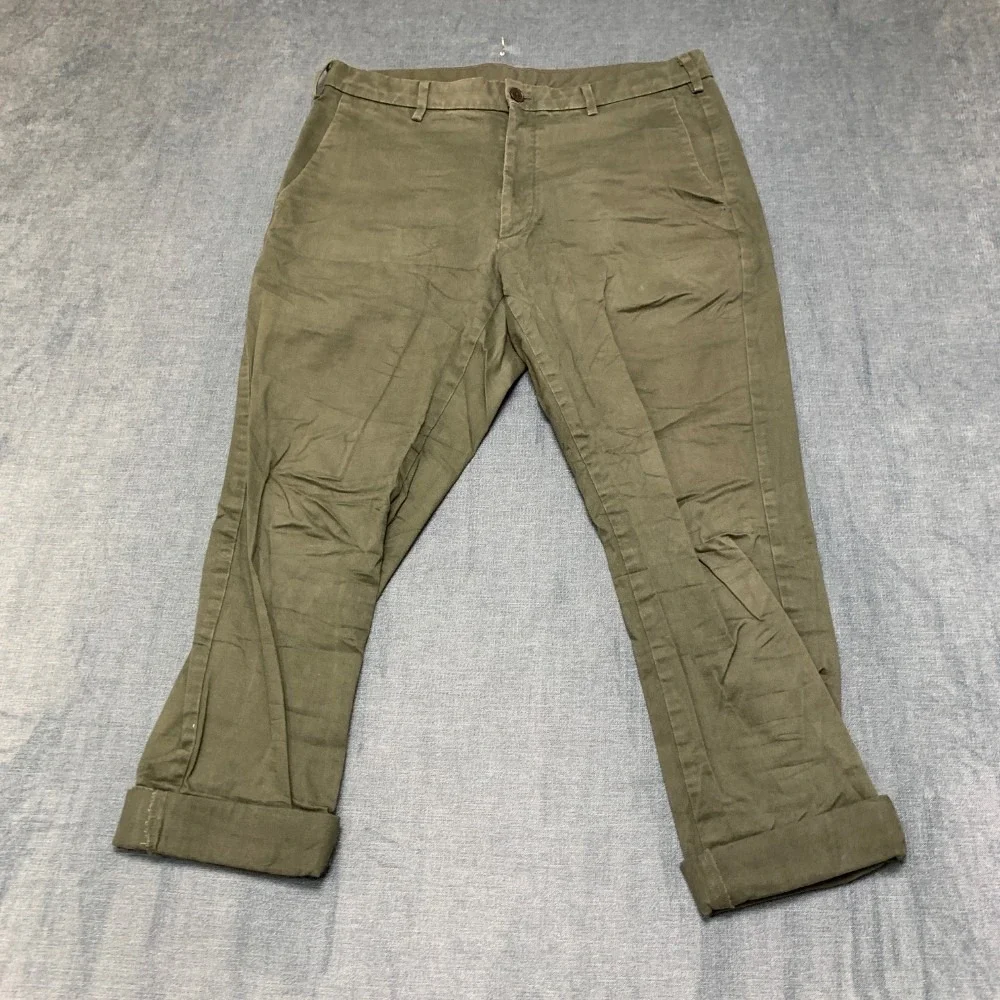 Uniqlo Chino Pants Mens 33x34 Olive Green Cotton Stretch Flat Front Business